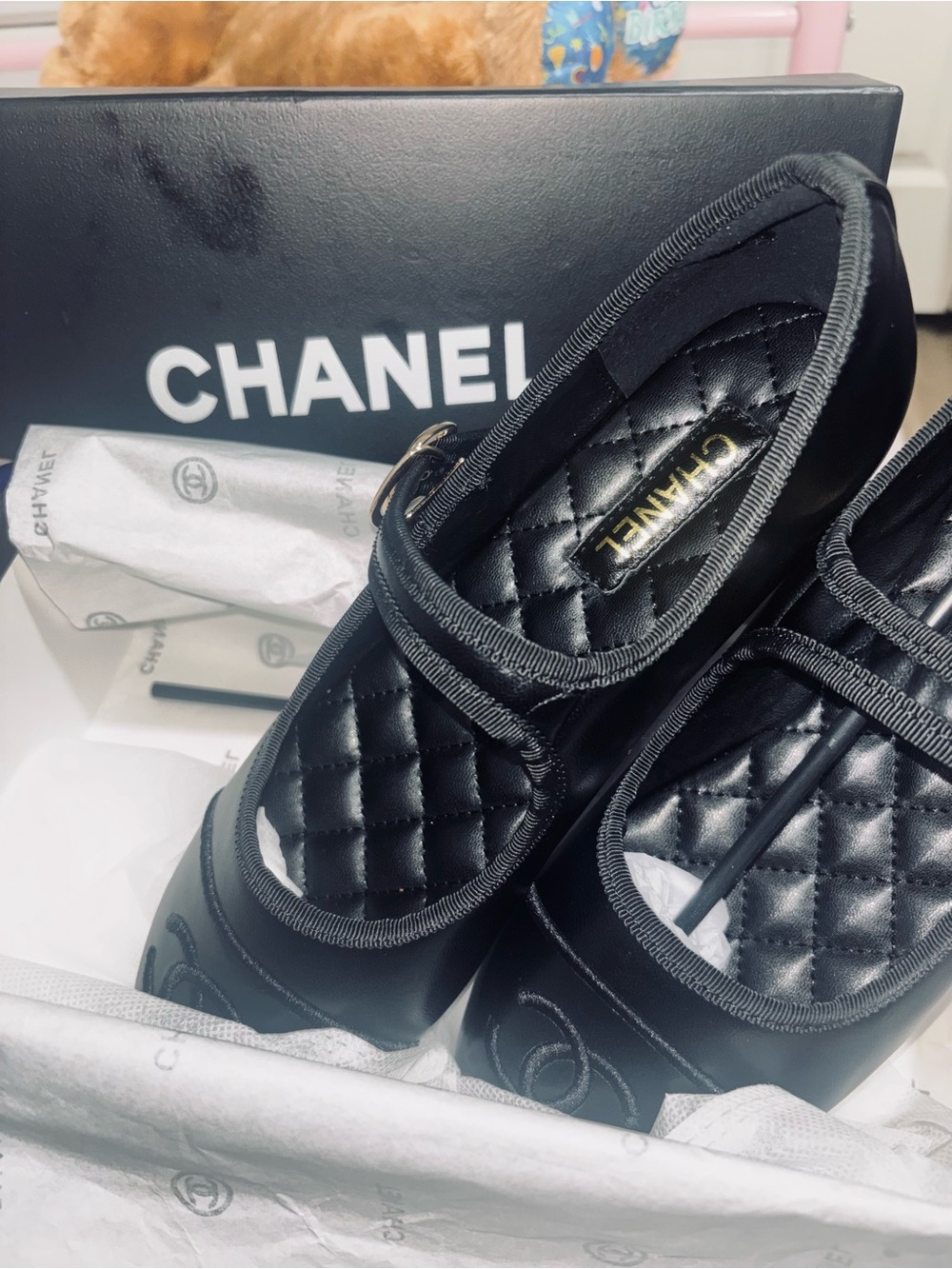 CHANEL Black Quilted Leather Mary Jane Loafers with CC Logo